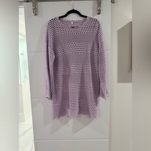 Light Lavender Open-Knit Long Sweater